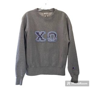 Champion Gray Long Sleeve Chi Omega Greek Letters Sweatshirt Size Small